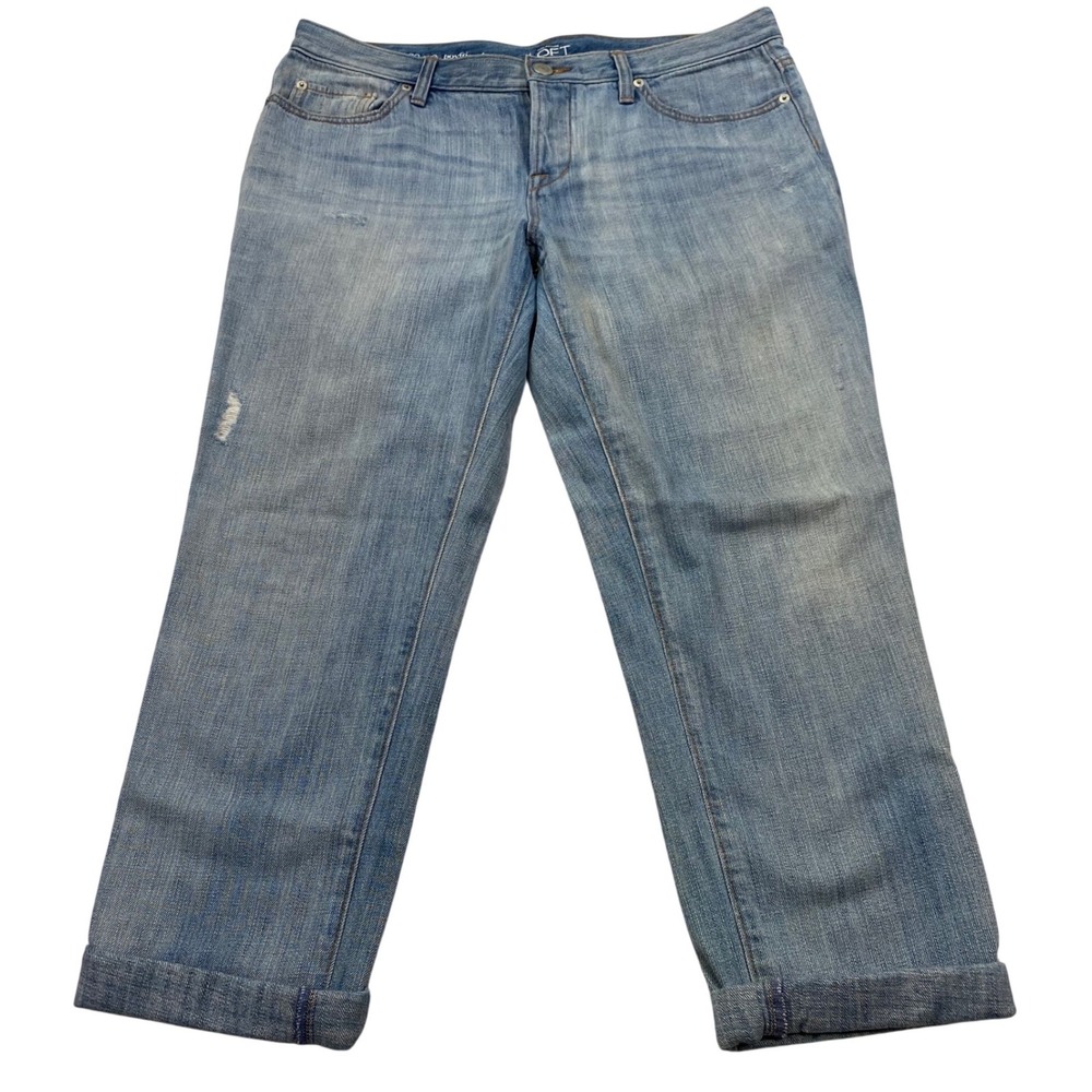 Ann Taylor LOFT Boyfriend Jeans‎ Womens 30/10 Light Wash Distressed Cuffed Blue
